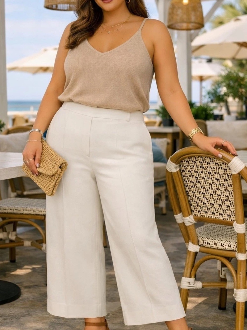 Jones New York Cream Wide-Leg Cropped Pants